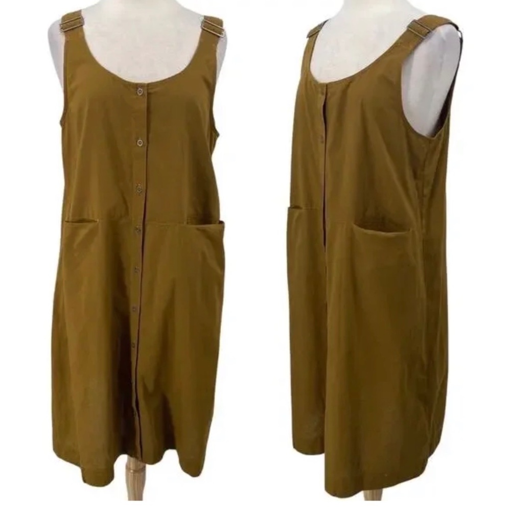 Gudrun Sjoden Organic Cotton Linen Dress Adjustable Straps Brown Womens Medium